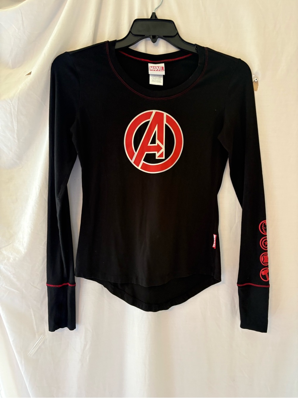 Marvel Black Long-Sleeve Avengers Logo Tee with Red Accents